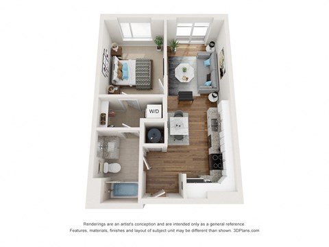 Floor plan for 1 bed, 1 bath, 547 sqft